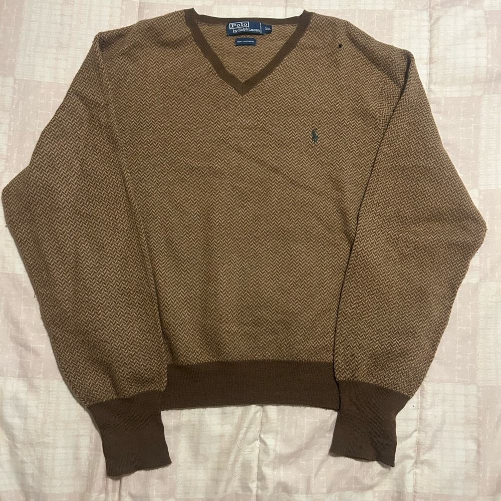 Ralph Lauren Brown V-Neck Sweater Classic Knit